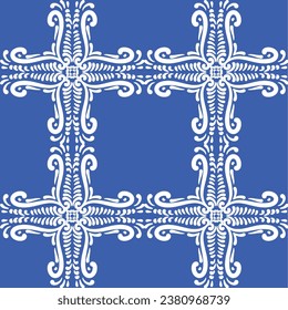 Pattern blue and white. Winter decor, snowflakes,christmas decor. Seamless pattern tile with Victorian motives.Ceramic tile in talavera style. Ornamental blue and white patterns for any decor.
