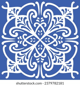 Pattern blue and white.Original traditional Portuguese and Spain decor.Seamless pattern tile with Victorian motives.Ceramic tile in talavera style. Ornamental blue and white patterns for any decor.