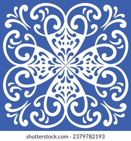 Pattern blue and white.Original traditional Portuguese and Spain decor.Seamless pattern tile with Victorian motives.Ceramic tile in talavera style. Ornamental blue and white patterns for any decor.