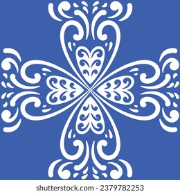 Pattern blue and white.Original traditional Portuguese and Spain decor.Seamless pattern tile with Victorian motives.Ceramic tile in talavera style. Ornamental blue and white patterns for any decor.
