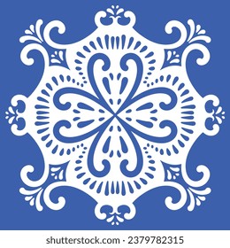 Pattern blue and white.Original traditional Portuguese and Spain decor.Seamless pattern tile with Victorian motives.Ceramic tile in talavera style. Ornamental blue and white patterns for any decor.