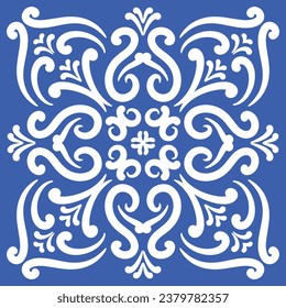 Pattern blue and white.Original traditional Portuguese and Spain decor.Seamless pattern tile with Victorian motives.Ceramic tile in talavera style. Ornamental blue and white patterns for any decor.