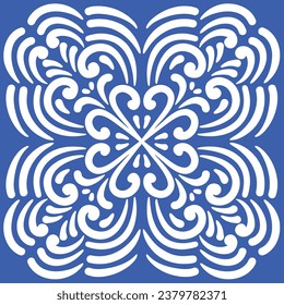 Pattern blue and white.Original traditional Portuguese and Spain decor.Seamless pattern tile with Victorian motives.Ceramic tile in talavera style. Ornamental blue and white patterns for any decor.