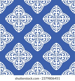 Pattern blue and white.Original traditional Portuguese and Spain decor.Seamless pattern tile with Victorian motives.Ceramic tile in talavera style. Ornamental blue and white patterns for any decor.