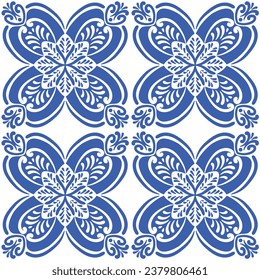 Pattern blue and white.Original traditional Portuguese and Spain decor.Seamless pattern tile with Victorian motives.Ceramic tile in talavera style. Ornamental blue and white patterns for any decor.