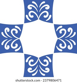 Pattern blue and white.Original traditional Portuguese and Spain decor.Seamless pattern tile with Victorian motives.Ceramic tile in talavera style. Ornamental blue and white patterns for any decor.