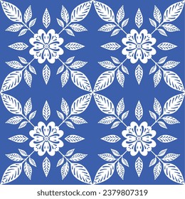 Pattern blue and white.Original traditional Portuguese and Spain decor.Seamless pattern tile with Victorian motives.Ceramic tile in talavera style. Ornamental blue and white patterns for any decor.