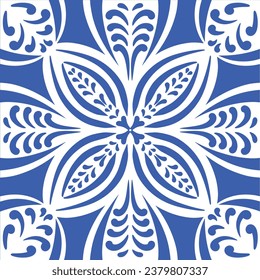 Pattern blue and white.Original traditional Portuguese and Spain decor.Seamless pattern tile with Victorian motives.Ceramic tile in talavera style. Ornamental blue and white patterns for any decor.