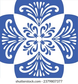 Pattern blue and white.Original traditional Portuguese and Spain decor.Seamless pattern tile with Victorian motives.Ceramic tile in talavera style. Ornamental blue and white patterns for any decor.