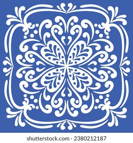 Pattern blue and white.Original traditional Portuguese and Spain decor.Seamless pattern tile with Victorian motives.Ceramic tile in talavera style. Ornamental blue and white patterns for any decor.