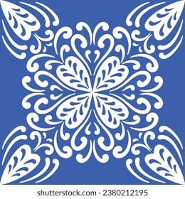Pattern blue and white.Original traditional Portuguese and Spain decor.Seamless pattern tile with Victorian motives.Ceramic tile in talavera style. Ornamental blue and white patterns for any decor.