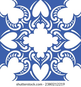 Pattern blue and white.Original traditional Portuguese and Spain decor.Seamless pattern tile with Victorian motives.Ceramic tile in talavera style. Ornamental blue and white patterns for any decor.