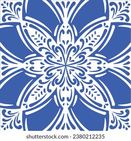 Pattern blue and white.Original traditional Portuguese and Spain decor.Seamless pattern tile with Victorian motives.Ceramic tile in talavera style. Ornamental blue and white patterns for any decor.