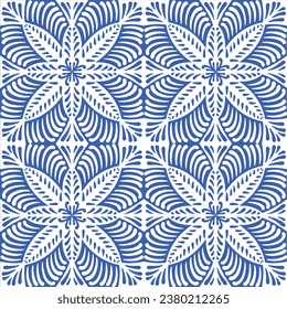 Pattern blue and white.Original traditional Portuguese and Spain decor.Seamless pattern tile with Victorian motives.Ceramic tile in talavera style. Ornamental blue and white patterns for any decor.