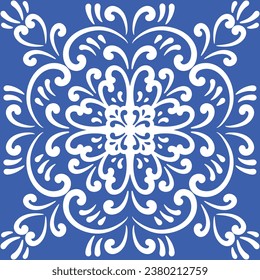 Pattern blue and white.Original traditional Portuguese and Spain decor.Seamless pattern tile with Victorian motives.Ceramic tile in talavera style. Ornamental blue and white patterns for any decor.