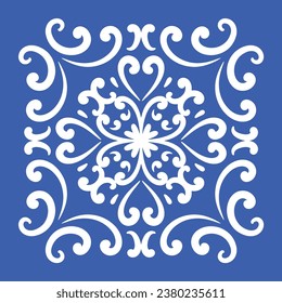 Pattern blue and white.Original traditional Portuguese and Spain decor.Seamless pattern tile with Victorian motives.Ceramic tile in talavera style. Ornamental blue and white patterns for any decor.