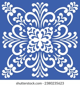 Pattern blue and white.Original traditional Portuguese and Spain decor.Seamless pattern tile with Victorian motives.Ceramic tile in talavera style. Ornamental blue and white patterns for any decor.
