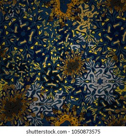Pattern blue, yellow and black on colors. Seamless Cute fabric pattern. It can be used on mug prints, baby apparels, wallpaper, wrapping boxes etc. Abstract doodles pattern. Vector sketch. - stock.