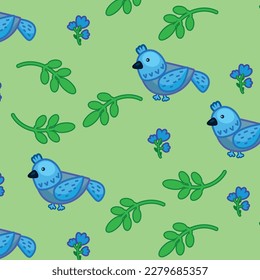 Pattern blue yellow pink birds spring nature