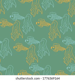 Pattern of blue and yellow salted fish. Design for fabric, banners, business cards, aquariums.