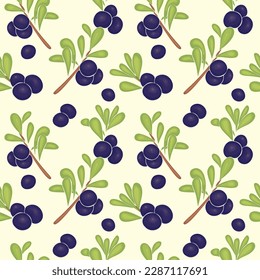Pattern with blueberry branches hand drawing, no outline. Vector illustration