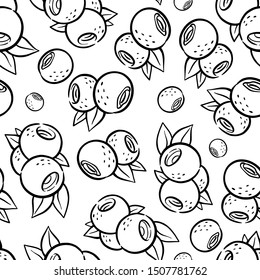 Pattern with blueberry in kawaii style. Coloring page with fruits for cafe, paper . Coloring book for adults and children