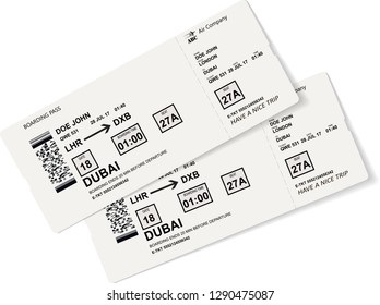 Pattern of a boarding pass and air ticket with barcode. Realistic ticket concept for travel by airplane. Variant of paper boarding pass