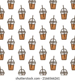 Pattern of boba drink in white background with mini doodle (icons). Vector Illustration