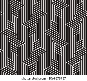 Pattern with bold lines and geometric shapes forming stylish ornamental backdrop. Abstract Seamless linear texture. Geometric background.