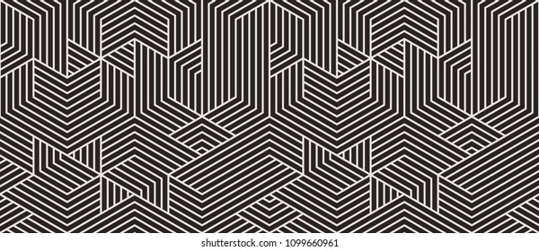 Pattern with bold lines and geometric shapes forming stylish ornamental backdrop. Abstract Seamless linear texture. Geometric background.