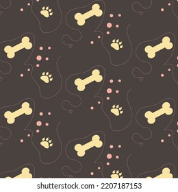 Pattern with bone and paw. Vector illustration