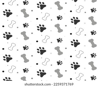 Pattern with bones and dog paw. Vector illustration