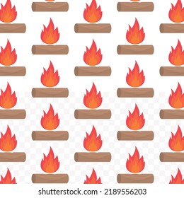 Pattern of bonfire in transparent  background (PNG) with mini doodle (icons). Vector Illustration