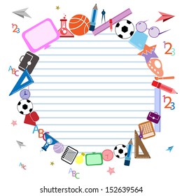 Pattern book with colorful school icons on background