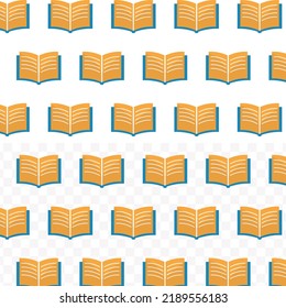 Pattern of book in transparent background (PNG) with mini doodle (icons). Vector Illustration