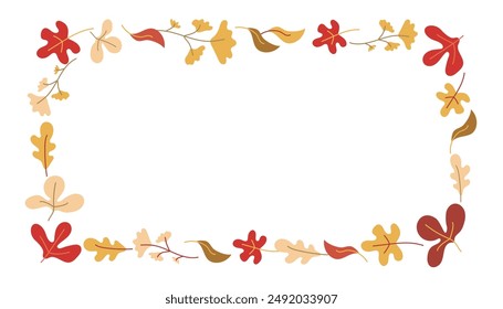 Pattern, border, frame of autumn leaves, flowers and branches. Nature, autumn season. Harvest Festival. Vector illustration. Autumn Background for the design of banners, postcards.