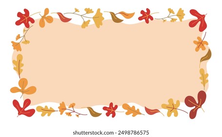 Pattern, border, frame of autumn leaves, flowers and branches. Nature, autumn season. Harvest Festival. Vector illustration. Autumn Background for the design of banners, postcards.