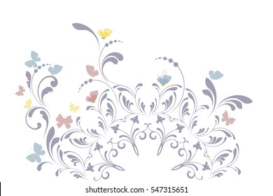 Pattern for the border and frame. Cute edge. The flowers and butterflies.