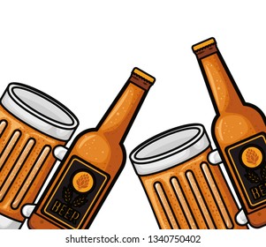 pattern bottle of beer and glass icon
