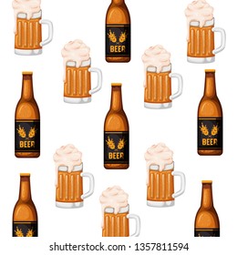 pattern bottle of beer and glass icon