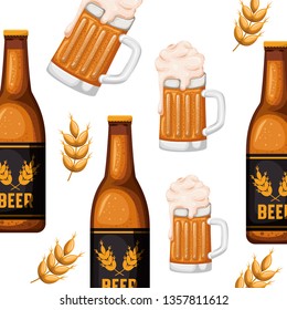 pattern bottle of beer and glass icon