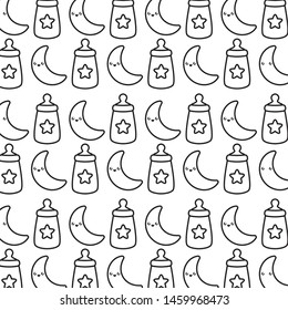 pattern of bottles milk baby with moons kawaii style