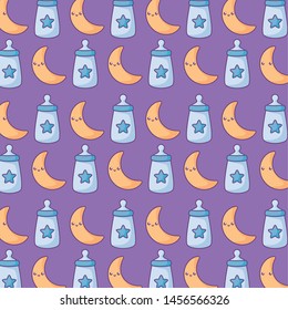 pattern of bottles milk with moons kawaii style
