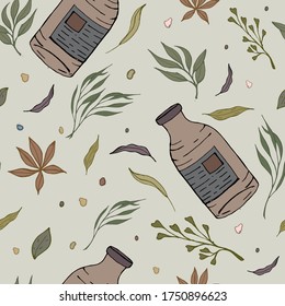 pattern with bottles and twigs