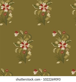 Pattern - bouquet of field abstract original flowers - vector art illustration