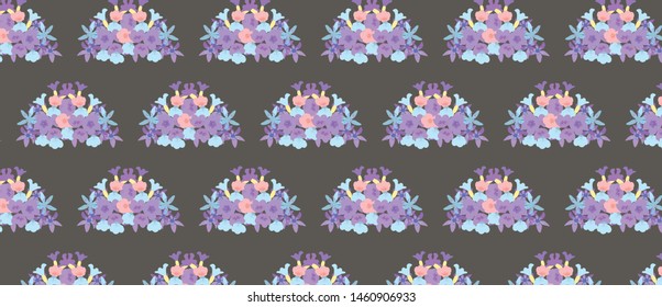 pattern with bouquet flowers on black background