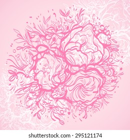 pattern bouquet of flowers on a pink background/ vector illustration
