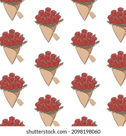 Pattern of a bouquet of red roses isolated on a white background. Vector pattern.
