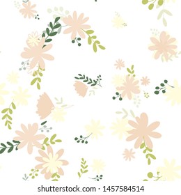 Pattern of bouquets of simple, clear, ordinary flowers in Victorian colors