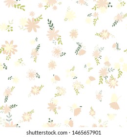 Pattern of bouquets of simple, clear, ordinary flowers in Victorian colors